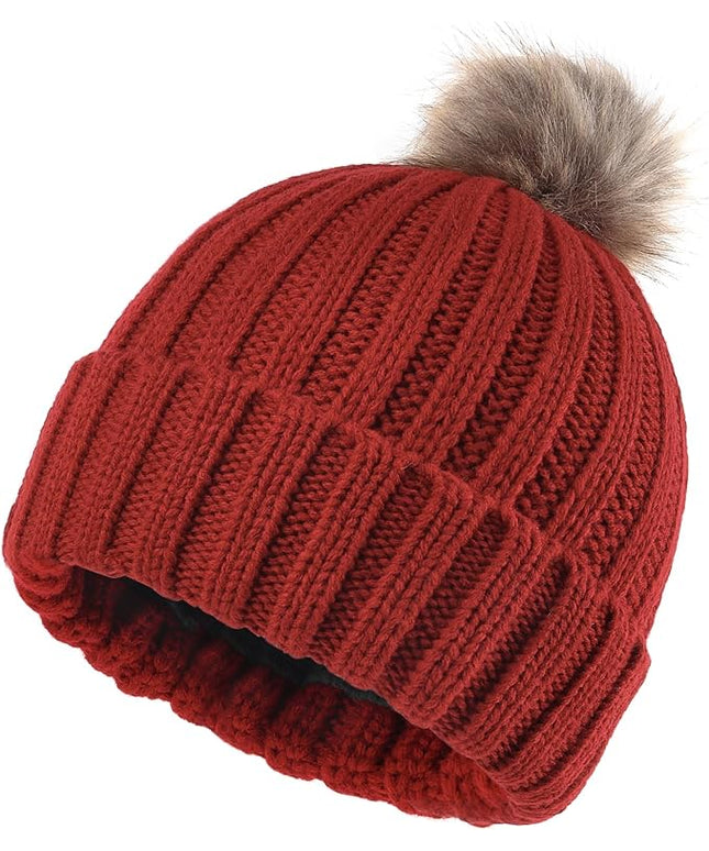 Zylioo Plus Size Fleece Lined Beanie Hat,2XL/XL/L/M/S Thermal Knitted Hat,Winter Warm Lined Snow Hats for Women Men