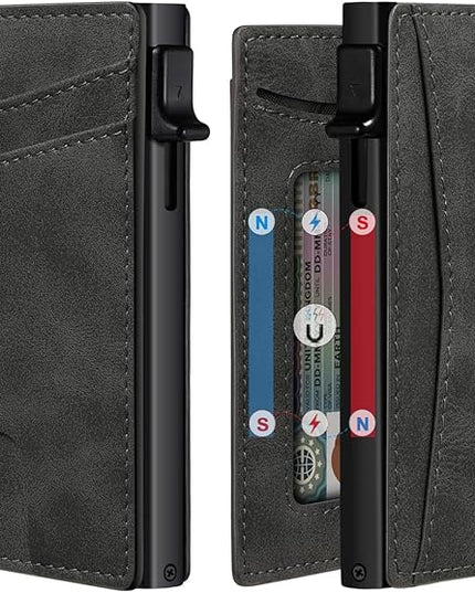 RUNBOX Slim Card Wallet for Men with ID Window – Minimalist RFID Wallet, Pop-Up Function, Ultra Thin Design, Metal Business Card Case Holds 8+ Cards, Gifts for Men, Men's Accessories