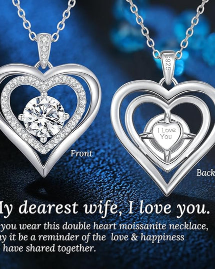 ANDSO Moissanite Heart Pendant Necklaces for Women, 925 Sterling Silver Necklace Engraved with 'I LOVE YOU', Ideal Anniversary Birthday Christmas Jewelry Gifts for Mom Wife Girlfriend Daughter Her