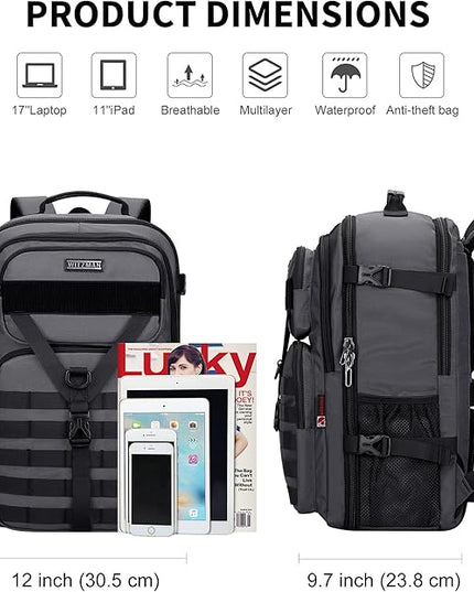 WITZMAN Carry On Travel Backpack for Men Large Convertible 45L Fit 17 Inch Laptop Backpack 3 in 1 Bag for Airline Approved(B688 Silvery Grey)
