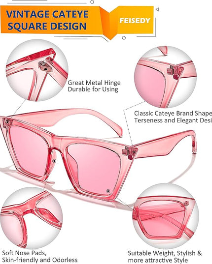 FEISEDY Vintage Square Cat Eye Sunglasses Women Trendy Cateye Sunglasses B2473