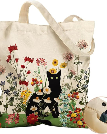 Aesthetic Tote Bag for Women- with Magnetic Buckle and Zipper Inner Pocket Cloth Cotton Canvas Tote Bags
