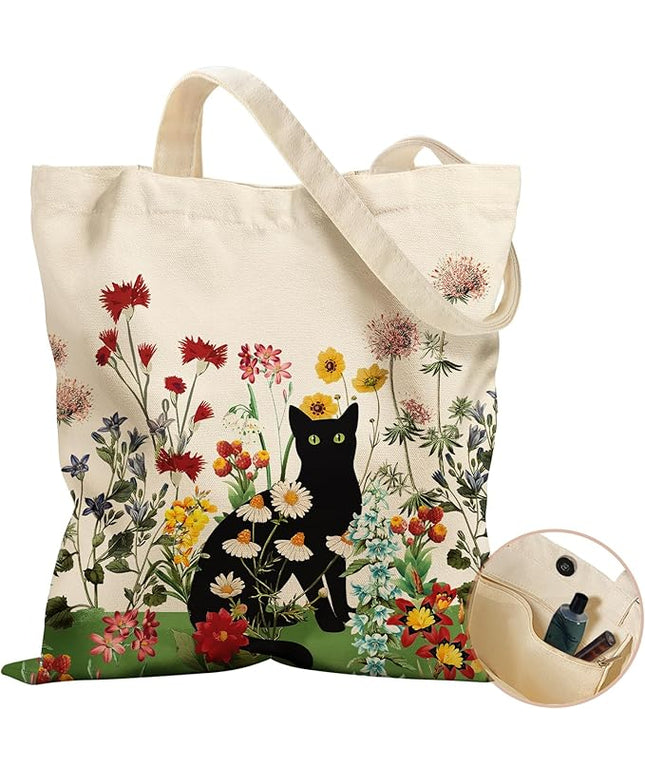 Aesthetic Tote Bag for Women- with Magnetic Buckle and Zipper Inner Pocket Cloth Cotton Canvas Tote Bags