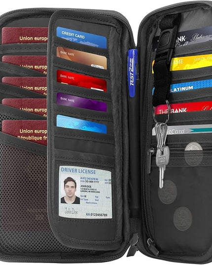 RFID Travel Passport Holder - Family Passport Wallet Holder, Lightweight Portable Travel Document Organizer Passport Card Cover with Zipper Pocket, Grey