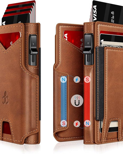Wallet for Men Wallet with Slim Pop Up Card Holder 9-13 Cards, Bifold Minimalist Smart Wallet RFID Blocking Credit Card Holder with ID Window & Stretchable Cash Slot Compact Metal Aluminum Card Case