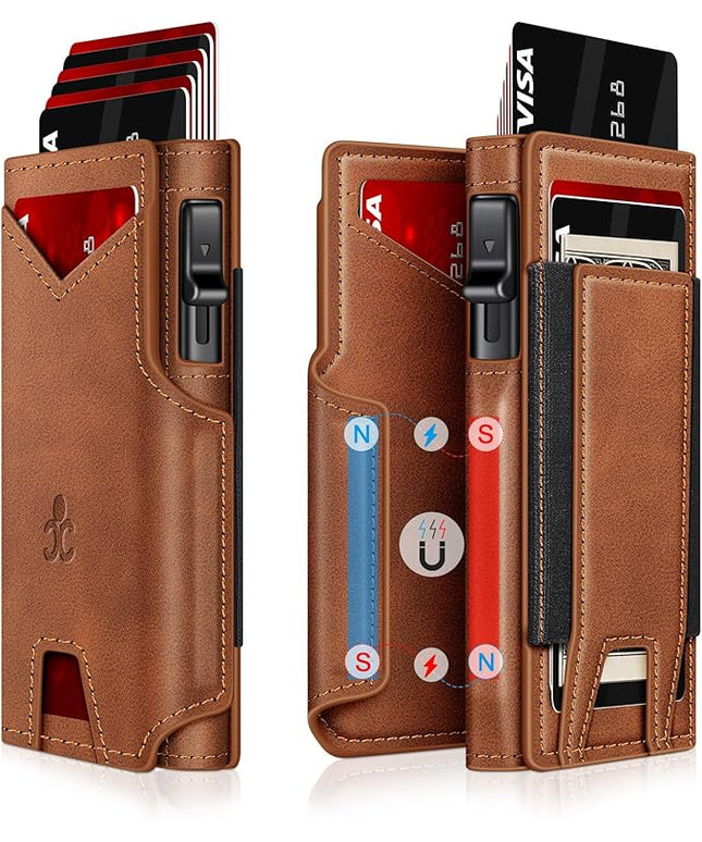 Wallet for Men Wallet with Slim Pop Up Card Holder 9-13 Cards, Bifold Minimalist Smart Wallet RFID Blocking Credit Card Holder with ID Window & Stretchable Cash Slot Compact Metal Aluminum Card Case