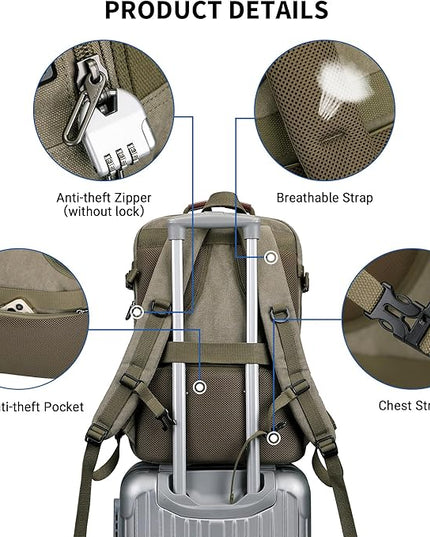 WITZMAN Travel Backpack for Men Large Canvas Laptop Backpack Fit 16 inch Carry on TSA Friendly Flight Approved Vintage Rucksack for Traveling(A8012 Army Green)
