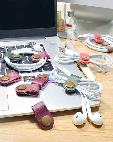 CAILLU Cord Organizer,Cord Keeper,Cable Organizer USB Holder,Cable Management,Cable Straps,Earbud case,wrap Headset Winder,Phone Earphone Clips Ties (Rose red Cord Organizer)