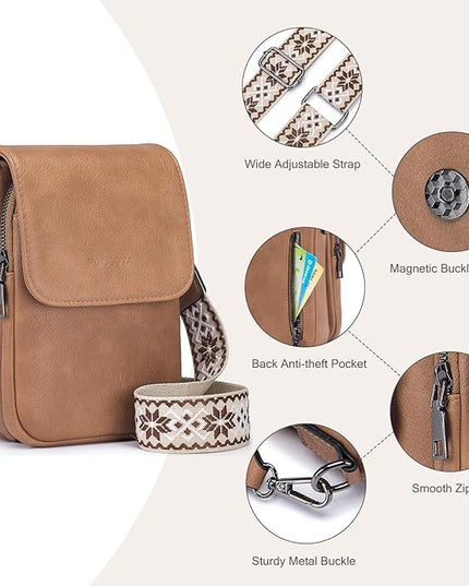 POIUGOYA Small Crossbody Bags for Women Trendy,Leather Triple Compartment Cell Phone Crossbody Wallet Purses with Card Slots