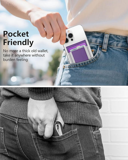 Phone Wallet Stick On, Upgraded Phone Wallet with Adjustable Stand, Open ID Window, 8-Card Holder, Stronger 3M Adhesive Credit Card Holder for Back of Phone Case, iPhone, Samsung and Android, Purple