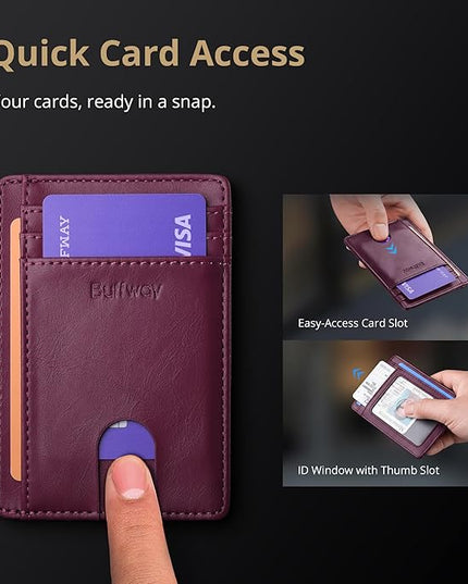 Buffway Slim Minimalist Front Pocket RFID Blocking Leather Wallets for Men and Women - Alaska Purple