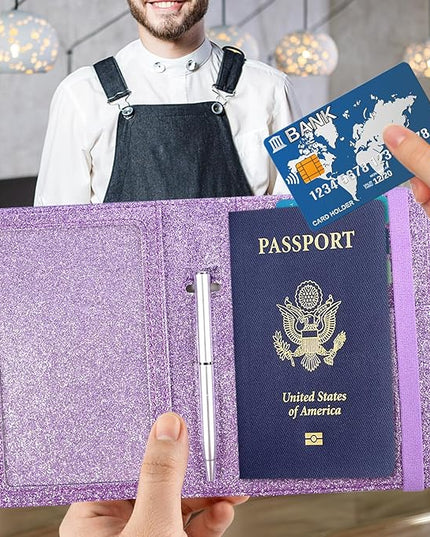 ACdream Unisex Faux Leather Passport and Vaccine Card Holder, Glitter Purple, RFID Blocking, Protects Valuable Information