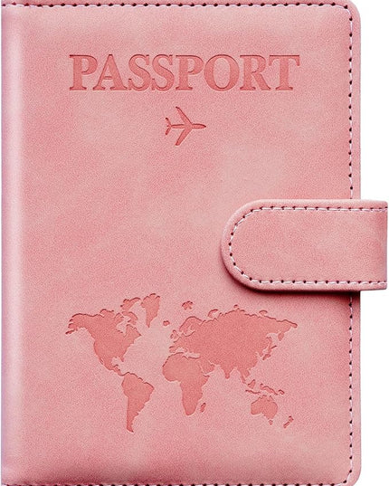 Passport Holder for Travel Women and Men RFID Passport Holder with Card Slots Holder Passport Case Passport cover Passport Wallet Travel Essentials and Accessories (Buckle, PINK)