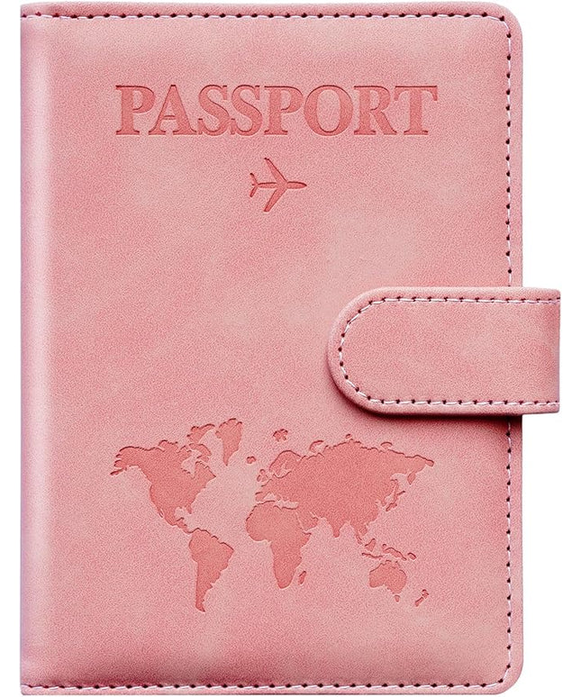 Passport Holder for Travel Women and Men RFID Passport Holder with Card Slots Holder Passport Case Passport cover Passport Wallet Travel Essentials and Accessories (Buckle, PINK)