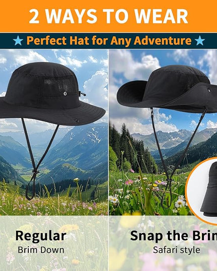 Home Prefer UPF50+ Mens Sun Hat Wide Brim Womens UV Protection Beach Bucket Hat for Fishing Hiking Snap Up Cowboy Hat