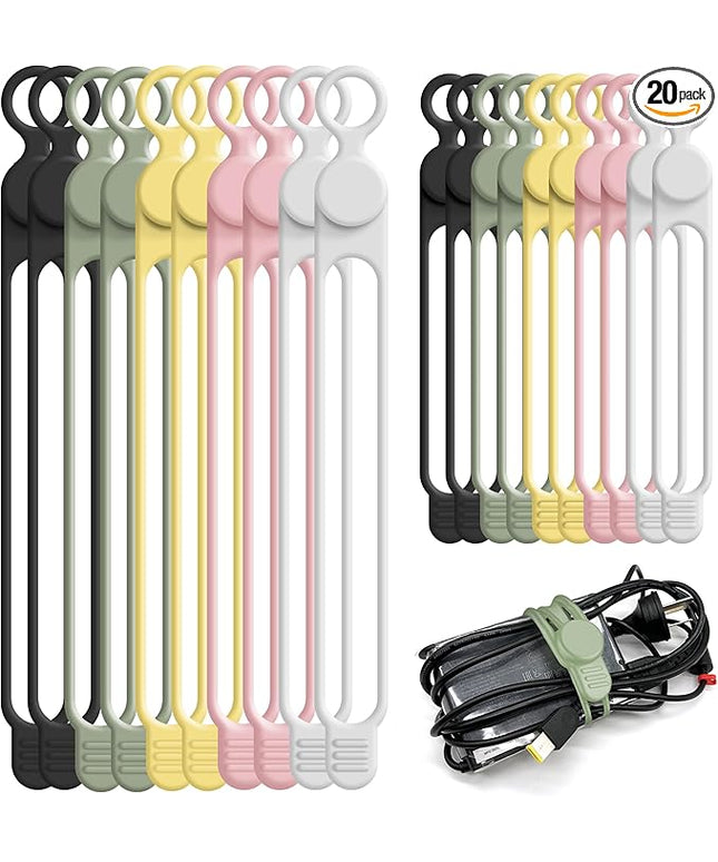 Nearockle Silicone Cable Ties Cord Organizer for Cable Management, 20PCS 4.2" and 7.1" Reusable Cable Organizer Electronic Accessories for Home, Office, Kitchen, School, Travel (5 Colors)