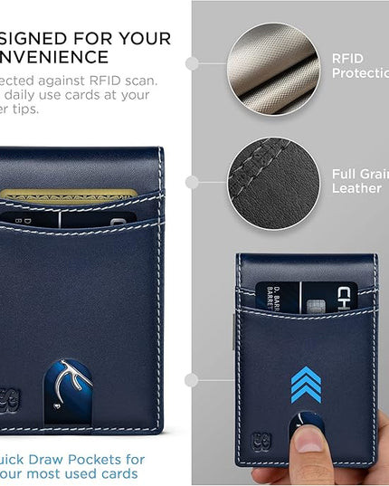 SERMAN BRANDS Mens Money Clip Wallet. RFID Blocking Slim Front Pocket Wallets for Men, Full Grain Leather RFID Minimalist Card Holder | RFID Blocking, Slim, Front Pocket, RFID, Minimalist, Card Holder