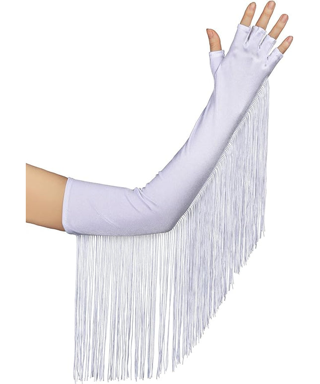 BABEYOND Vintage Long Opera Pageant Gloves - 1920s Fringe Fingerless Elbow Gloves for Costume Party Wedding