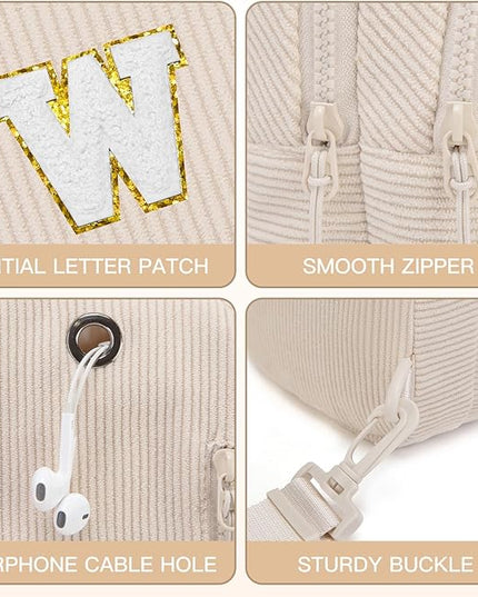 Viverte Small Corduroy Sling Bag Initial Crossbody Bag Fanny Pack for Girls Personalized Birthday Gifts for Teen Girls Gifts