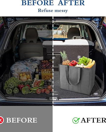 WISELIFE Reusable Grocery Shopping Bags 10 Pack Large Foldable Tote Bags Bulk, Long Handle for Shopping Groceries Clothes (Dark Grey & Black)