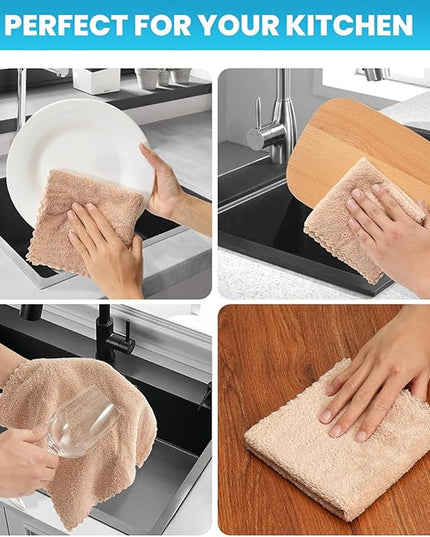 12 Pack Cleaning Cloth,Ultra Soft Absorbent Quick Drying Microfiber Cleaning Rags,No Scratches,Reusable,Washable,Lint Free Cleaning Towels for Kitchen,Window,Glass,car,11.8"×11.8"(Camel)