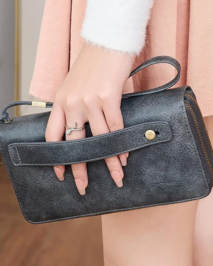 YAPAIOU Wallet For Women Large Capacity Wristlet Purse for Women RFID Blocking Multi Clutch Grey