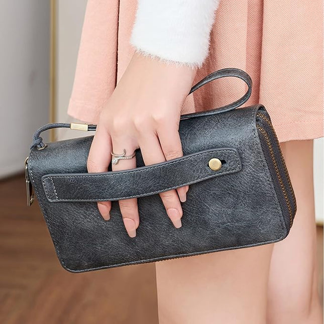 YAPAIOU Wallet For Women Large Capacity Wristlet Purse for Women RFID Blocking Multi Clutch Grey