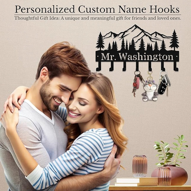 Hppybiry Personalized Metal Key Rack Hooks, Key Holder Wall Mounted Key Hooks, Mountain, Grove Theme Wall Decoration Hooks, Key Hanger Organizer for Living Room, Entryway, Bathroom, Office Decor