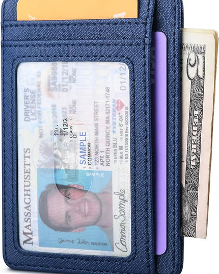 Buffway Slim Minimalist Front Pocket RFID Blocking Leather Wallets for Men and Women - Cross Blue