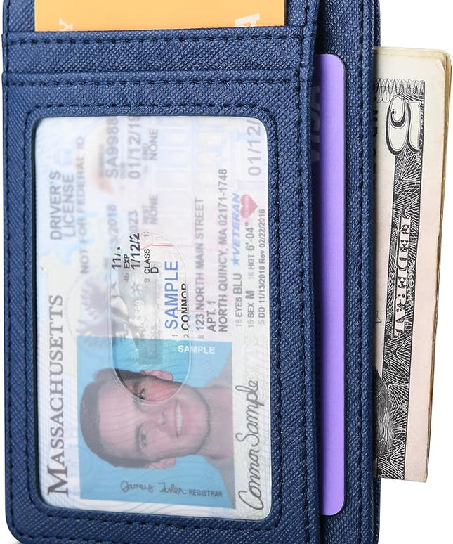 Buffway Slim Minimalist Front Pocket RFID Blocking Leather Wallets for Men and Women - Cross Blue