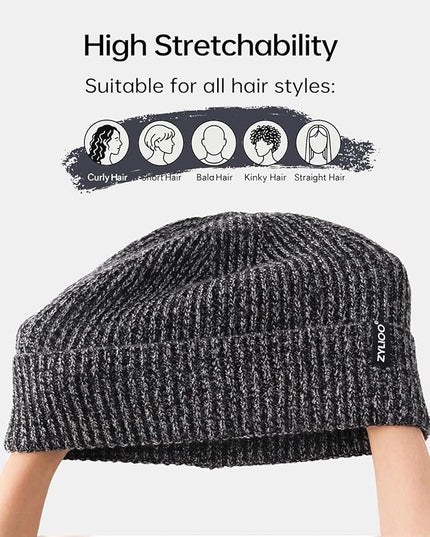 Zylioo Oversize Beanie Hats, XXL Big Size Ribbed Knit Cuffed Winter Hat for Cold Weather, Warm Skull Watch Cap