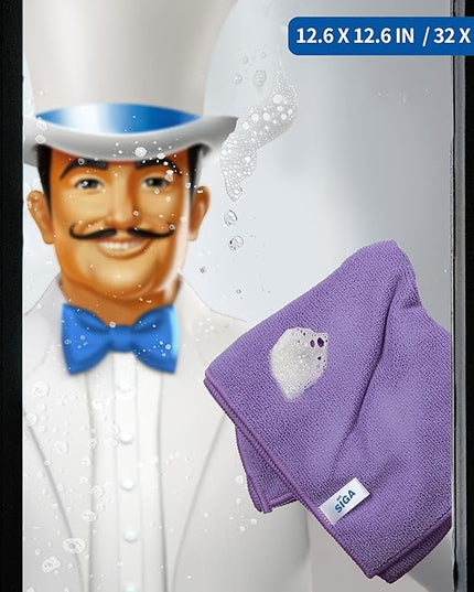 MR.SIGA Microfiber Cleaning Cloths, All-Purpose Microfiber Towels, Streak Free Cleaning Rags, Pack of 12, Purple, Size 32 x 32 cm(12.6 x 12.6 inch)