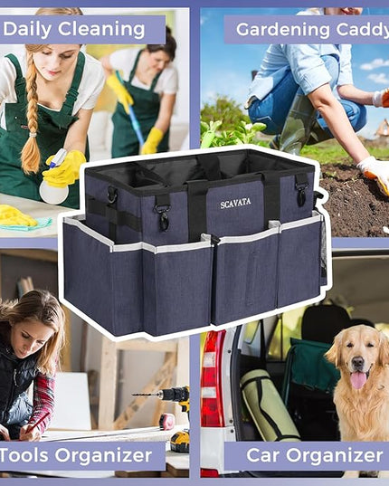 Wearable Caddy Bag, Cleaning Supplies Organizer With Handle & Shoulder Straps for Housekeepers, Under Sink & Car Tool Organizers With 4 Foldable Divider (NavyBlue)