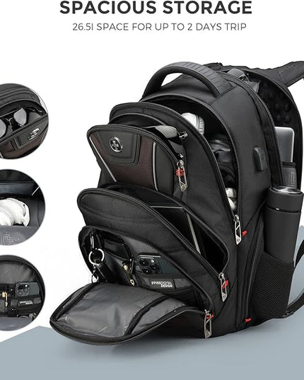 Swissdigital Design Men's Laptop Backpack for Man，Large Capacity Business Travel Backpack Black/Brown | J14-32