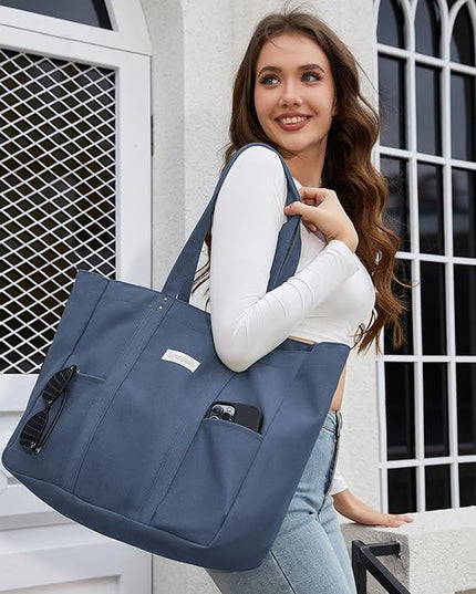 HOMESPON Large Canvas Tote Bag for Women Everything Bag with Pockets and Laptop Sleeve
