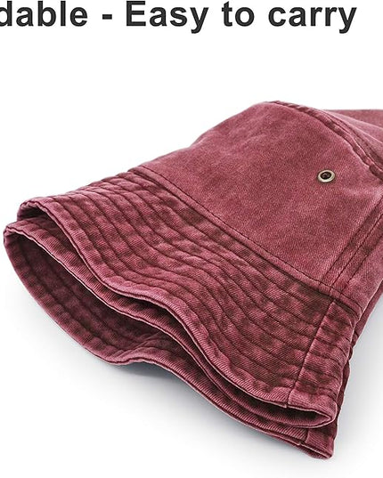 Bucket Hat, Wide Brim Washed Denim Cotton Outdoor Sun Hat Flat Top Cap for Fishing Hiking Beach Sports
