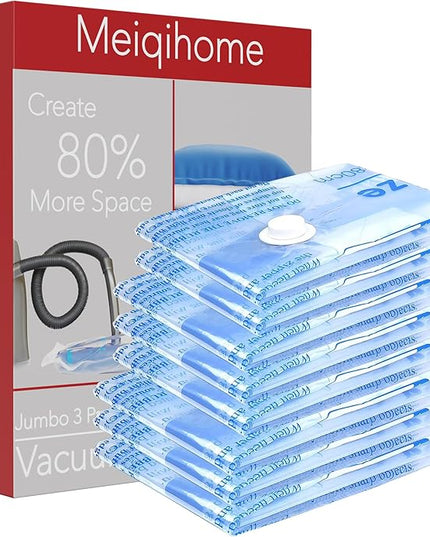 Vacuum Storage Bags 8 Combo (3 Jumbo/3Large/2 Medium), Space Saver Sealer Bags,Plastic Packaging Bags, Airtight Compression Bags for Clothes, Pillows, Comforters, Blankets, Bedding