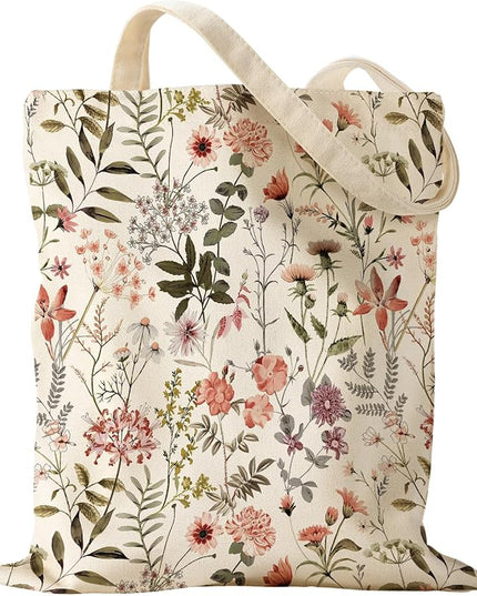 Aesthetic Canvas Tote Bag for Women - Sturdy Cloth Cotton Totes Bag with Pattern Shoulder Bag