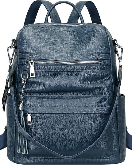ALTOSY Genuine Leather Backpack Purse for Women Convertible Shoulder bag Soft Crossdody Bag with Laptop Compartment Large (S108 Indigo Blue)