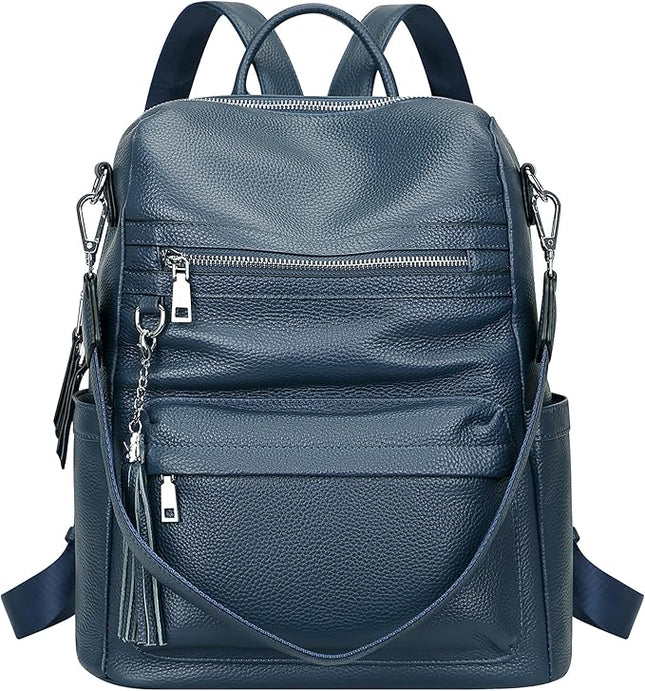 ALTOSY Genuine Leather Backpack Purse for Women Convertible Shoulder bag Soft Crossdody Bag with Laptop Compartment Large (S108 Indigo Blue)