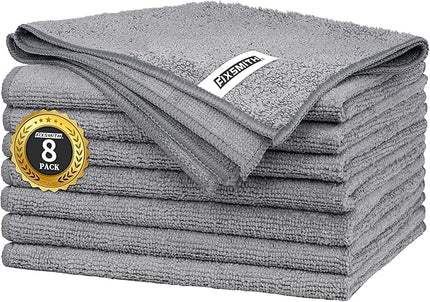 FIXSMITH Grey Microfiber Cleaning Cloth -Pack of 8, Highly Absorbent Cleaning Rags, 16"X12" All Purpose Cleaning Towels for Housekeeping, Kitchen, Car, Lint Free and Reusable Microfiber Towels