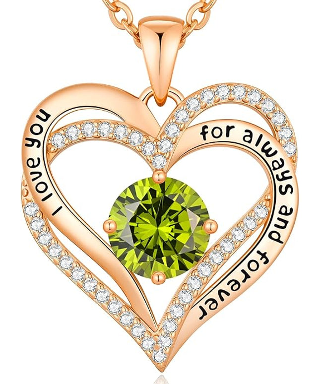 CDE Forever Love Heart Necklaces for Women, Wedding Anniversary, Birthday Mothers Day Christmas Day Gifts for Mom, Mother, Wife, friend, S925 Silver Jewelry with Birthstone Pendant