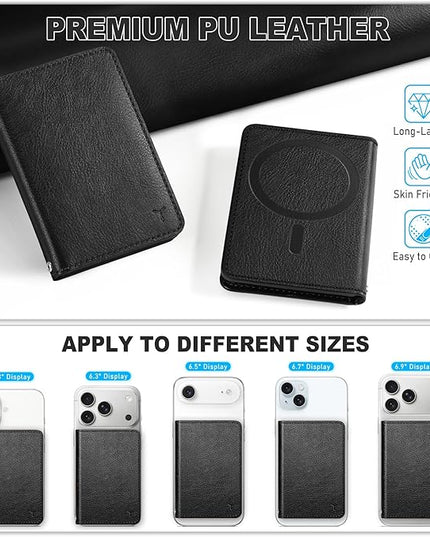TUCCH for Magsafe Wallet, 6 Card Holders with [ID Window] [RFID Blocking] for iPhone 17/16/15/14/13/12/Pro/Pro Max/Air/Plus Series, PU Leather Magnetic Card Wallet for Men Women, Textured Black