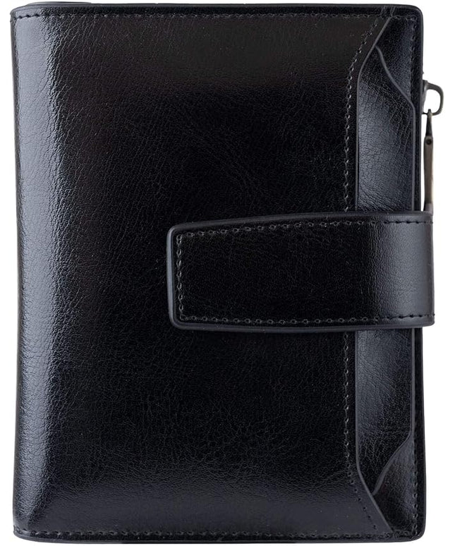 Bveyzi Women's Small Leather RFID Blocking Bifold Zipper Pocket Wallet Ladies Credit Card Slots Purse with id Window