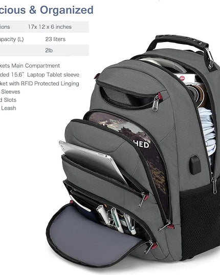 Boavan Laptop Backpack for men, 15.6 inch Laptop Bag with USB Port, Waterproof Travel Work Backpack Purse, Anti-Theft Teacher Nurse Doctor Casual Bookbags Office Business backpack，Grey