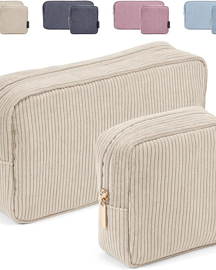 MAGEFY Small Makeup Bag for Purse Mini Cosmetics Bag Corduroy Cute Cosmetic Pouch for Women with Slip-in Pockets
