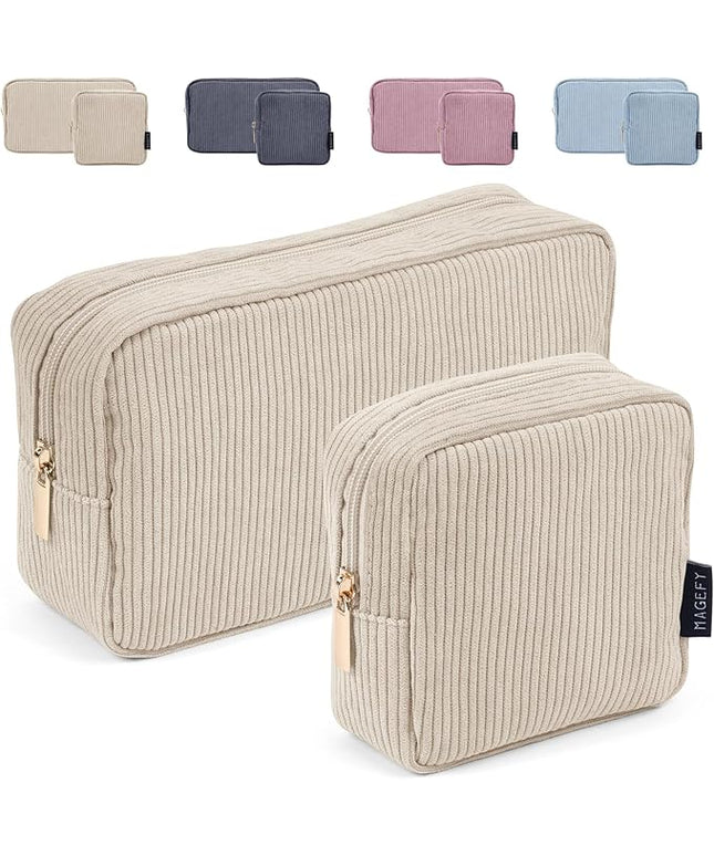 MAGEFY Small Makeup Bag for Purse Mini Cosmetics Bag Corduroy Cute Cosmetic Pouch for Women with Slip-in Pockets