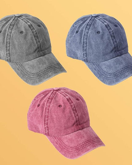 MEINICY 3 Packs Washed-Cotton Plain Baseball Cap, Vintage Adjustable Dad Hats Gift for Men/Women,Unstructured