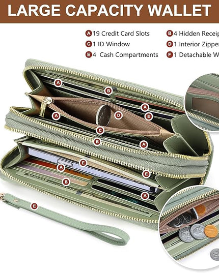 yiijay Womens Wallet RFID Blocking Large Capacity Leather Double Zip Wristlet Wallet Credit Card Phone Holder Ladies Clutch Purse Flora