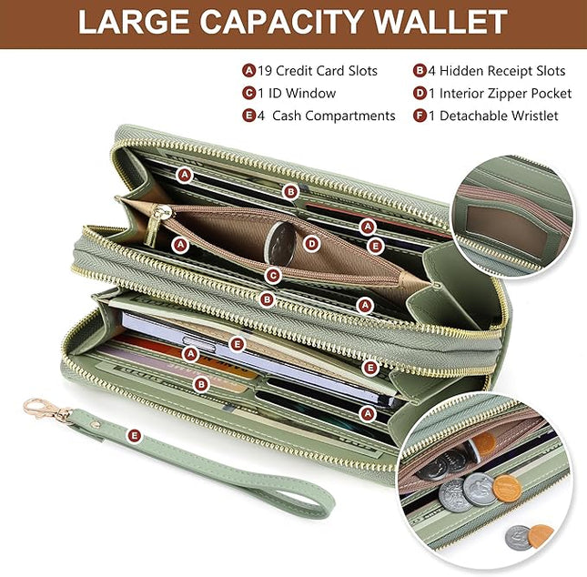 yiijay Womens Wallet RFID Blocking Large Capacity Leather Double Zip Wristlet Wallet Credit Card Phone Holder Ladies Clutch Purse Flora